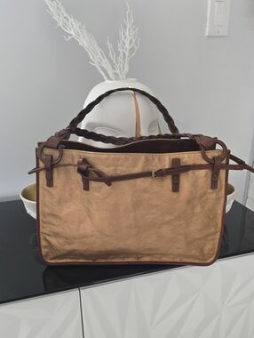 Gucci Metallic Brown Canvas Laptop Tote with Braided Handles Vintage